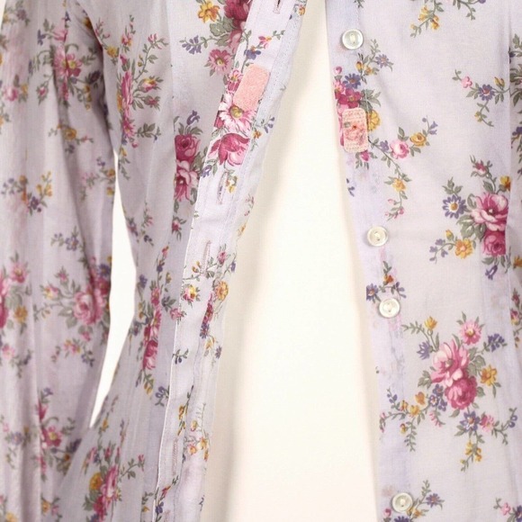 Vintage 70s Fitted Long Sleeve Semi Sheer Blue Pink Floral Blouse Sz S - Hey Viv - Picture 5 of 6